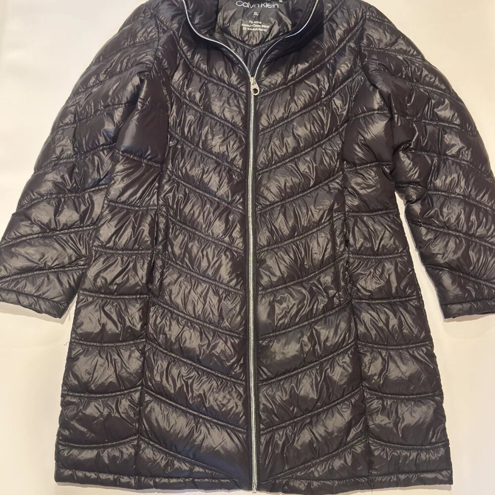 Calvin Klein Long Packable Puffer Jacket XL Black Glossy Down Blend